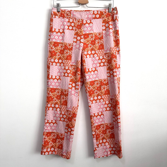 Harolds Pants 10 Orange Pink Patchwork Side Zip 30 x 25 Crop Boho Straight Party - Picture 1 of 8